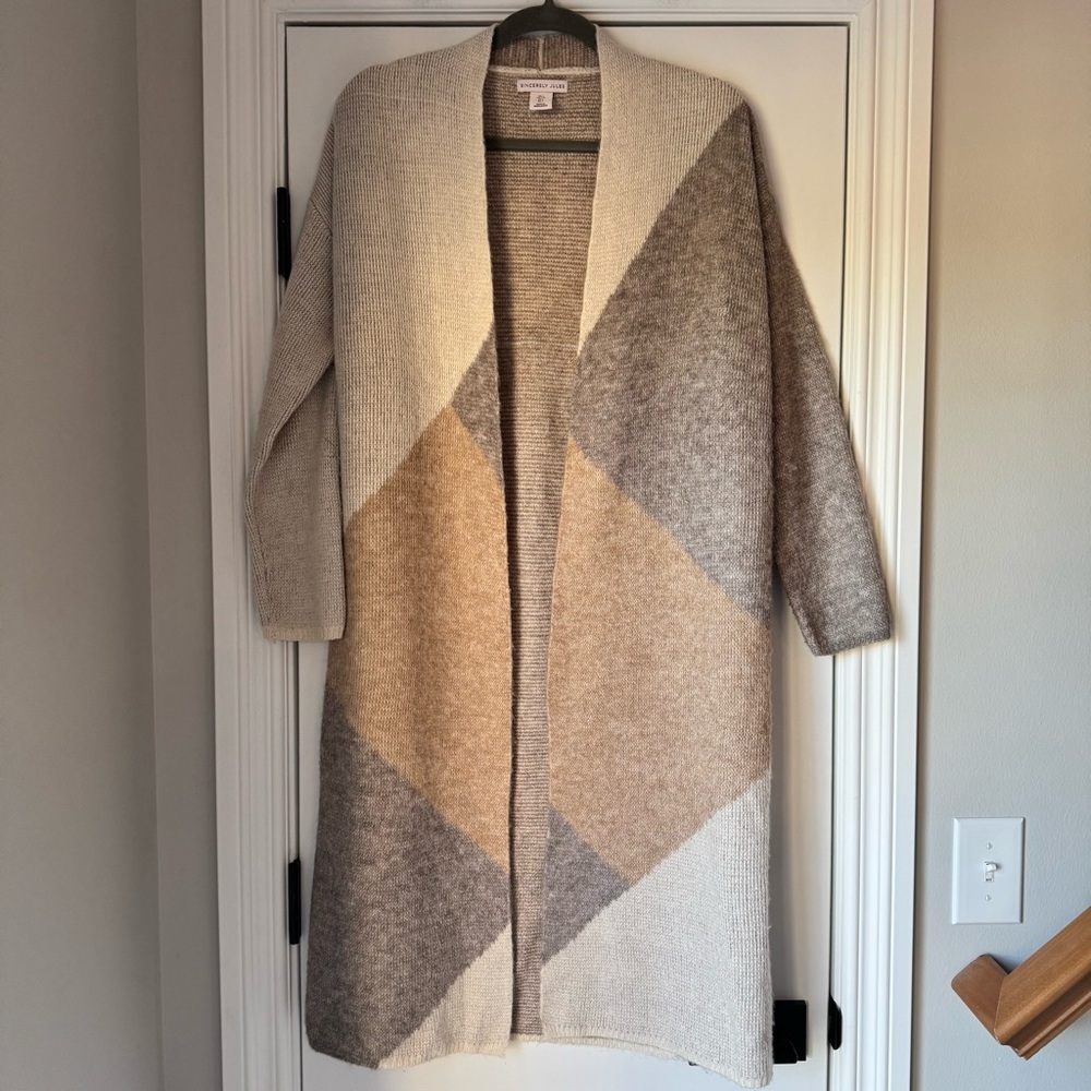 Sincerely‎ Jules Colorblock Neutral Long Duster Cardigan